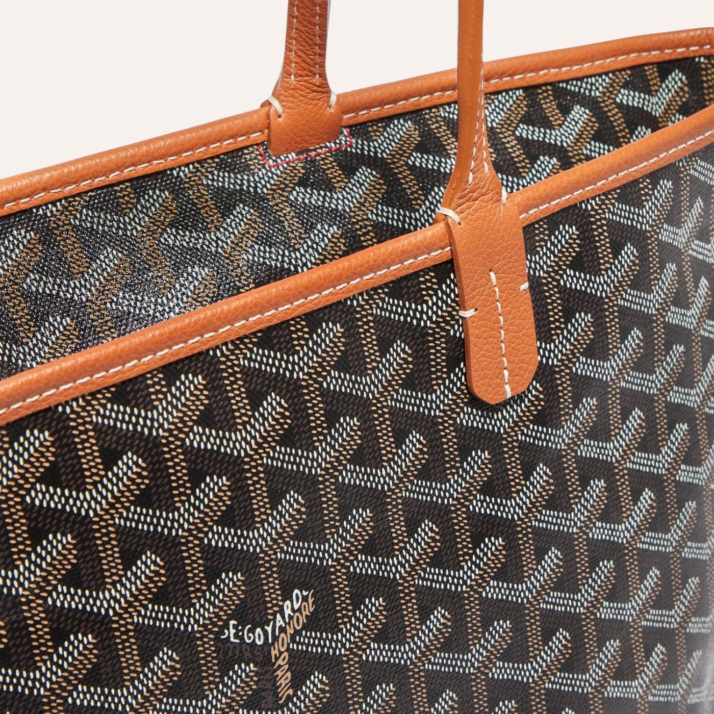 Goyard Goyardine Artois Tote PM Black Canvas & Brown Chevroches Calfskin Palladium Hardware - Image 4